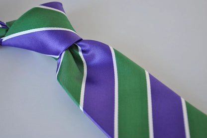 green, purple and white striped tie by Frederick Thomas Handmade Mens Ties