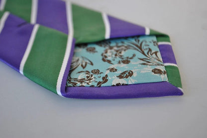 green, purple and white striped tie by Frederick Thomas Handmade Mens Ties