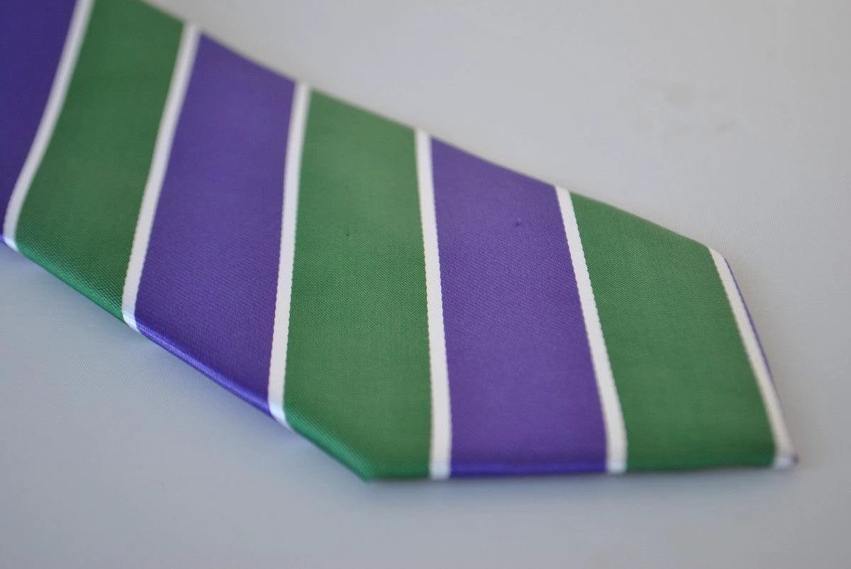green, purple and white striped tie by Frederick Thomas Handmade Mens Ties