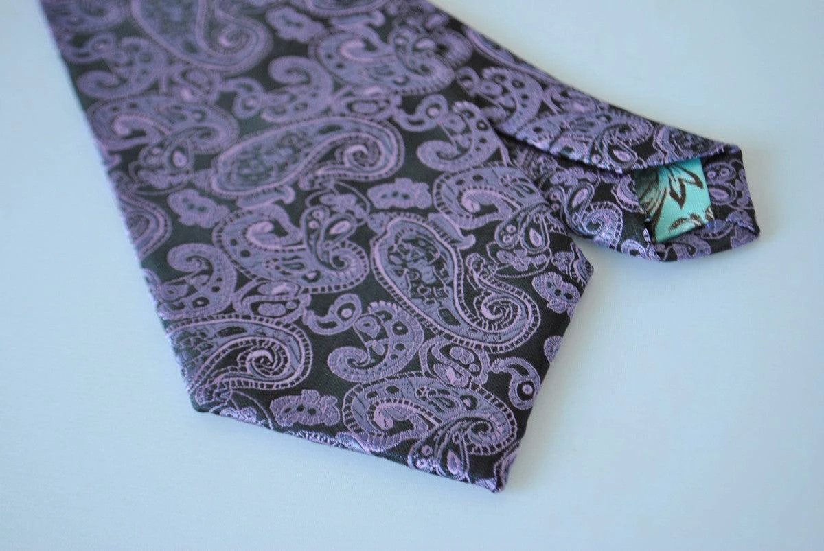black and purple paisley tie by Frederick Thomas Handmade Mens Ties