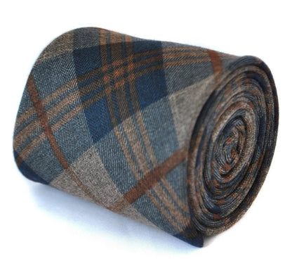 navy and brown check cotton tie by Frederick Thomas Handmade Mens Ties