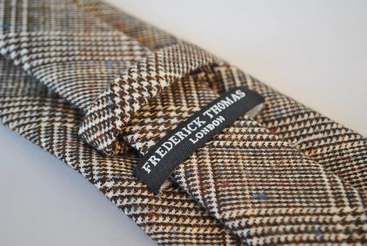 brown, blue, pink and red check tweed wool tie by Frederick Thomas Handmade Mens Ties