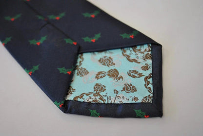 christmas range - navy christmas tie with holly design by Frederick Thomas Handmade Mens Ties