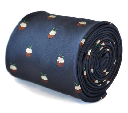 christmas range - navy christmas tie with christmas pudding design by Frederick Thomas Handmade Mens Ties