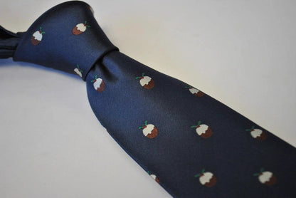 christmas range - navy christmas tie with christmas pudding design by Frederick Thomas Handmade Mens Ties