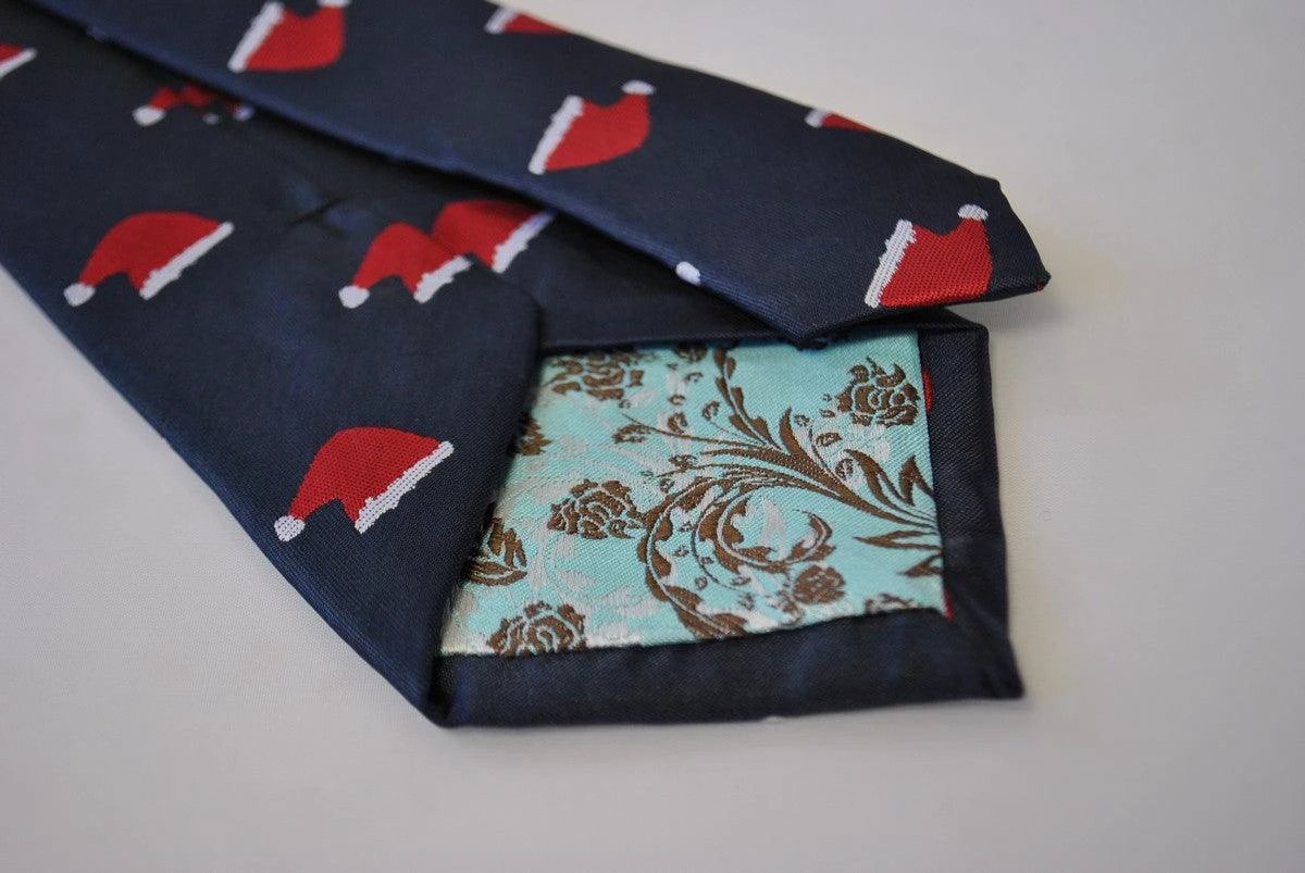 christmas range - navy tie with santa hat design by Frederick Thomas Handmade Mens Ties