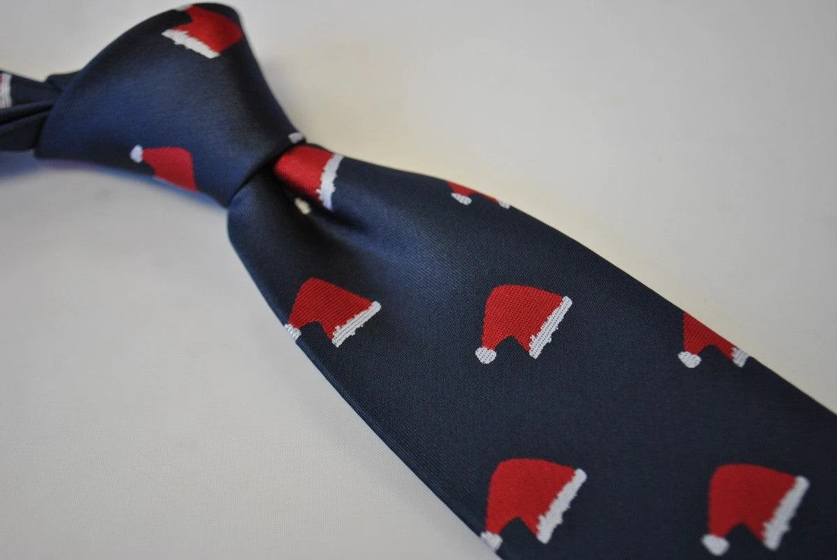 christmas range - navy tie with santa hat design by Frederick Thomas Handmade Mens Ties