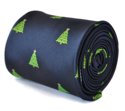 christmas range - navy tie with christmas tree design by Frederick Thomas Handmade Mens Ties