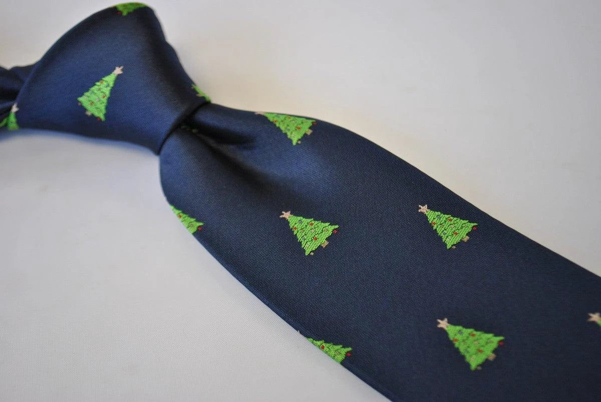 christmas range - navy tie with christmas tree design by Frederick Thomas Handmade Mens Ties