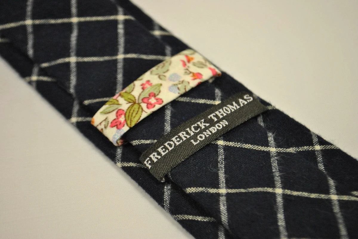 navy and white check wool tie by Frederick Thomas Handmade Mens Ties