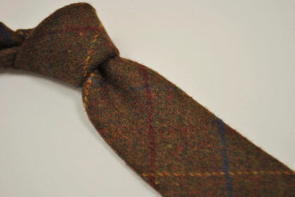 chocolate brown, blue and yellow check tweed wool tie by Frederick Thomas Handmade Mens Ties