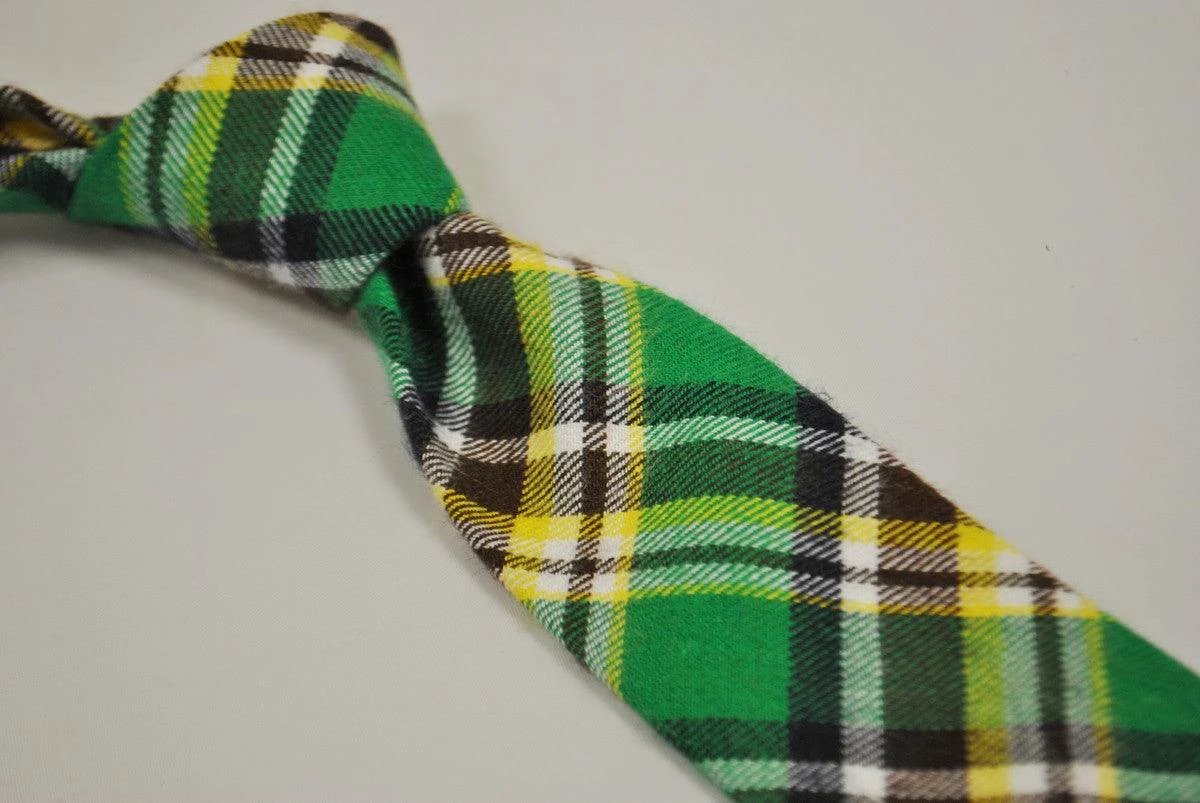 green, yellow and white check tweed wool tie