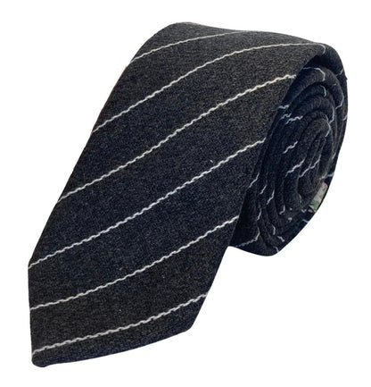 Grey And White Striped Tie - Handmade For The Luxury Professional Man Elevating Everyday Office Wear With Confidence