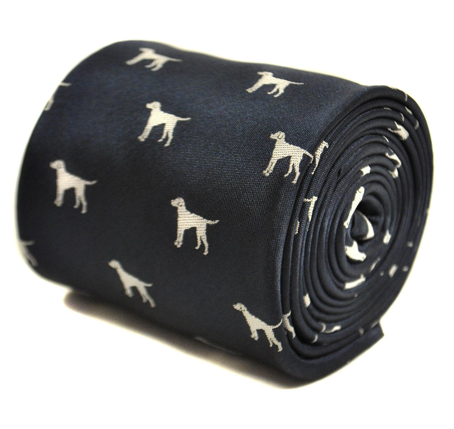 black tie with white dog silhouette design by Frederick Thomas Handmade Mens Ties