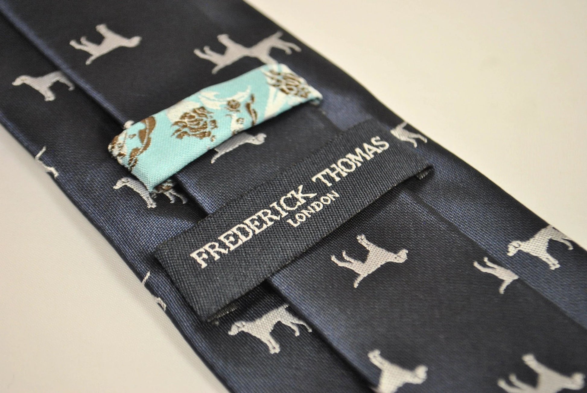 black tie with white dog silhouette design by Frederick Thomas Handmade Mens Ties