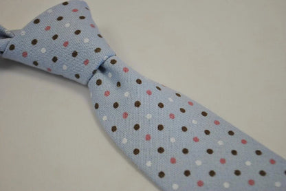 baby blue tie with brown, pink and white polka dots by Frederick Thomas Handmade Mens Ties