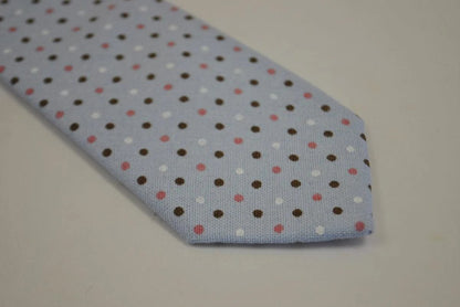 baby blue tie with brown, pink and white polka dots by Frederick Thomas Handmade Mens Ties