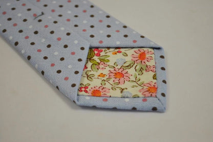 baby blue tie with brown, pink and white polka dots by Frederick Thomas Handmade Mens Ties