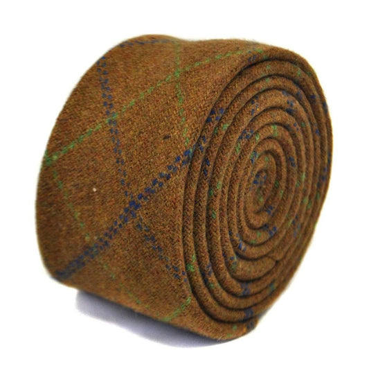 brown, green and blue check tweed wool tie by Frederick Thomas Handmade Mens Ties