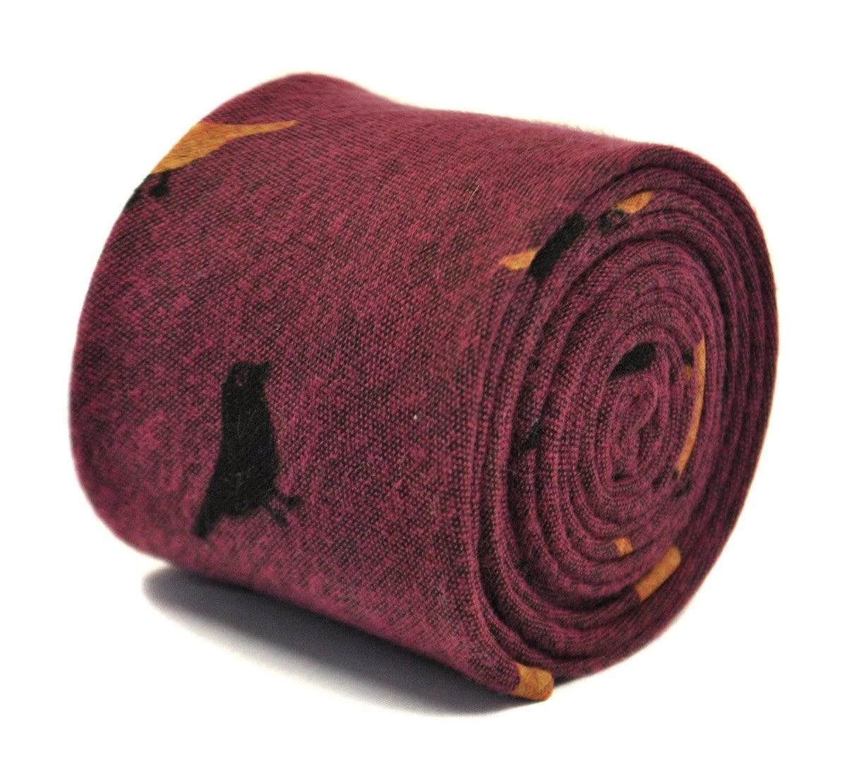 dark pink cotton tie with bird design by Frederick Thomas Handmade Mens Ties
