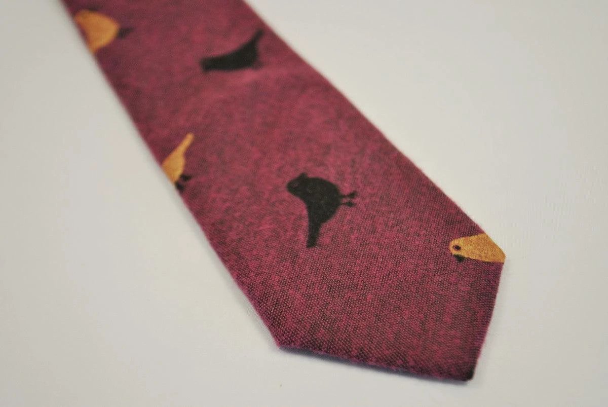 dark pink cotton tie with bird design by Frederick Thomas Handmade Mens Ties