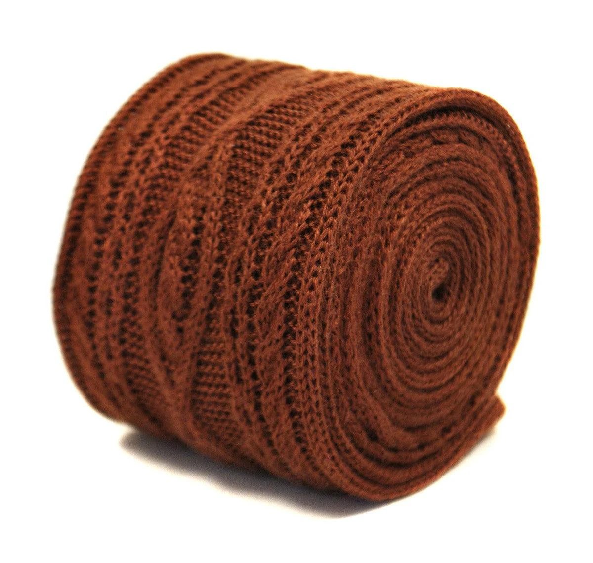brown cable knit skinny tie by Frederick Thomas Handmade Mens Ties