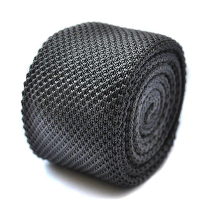 grey knitted tie with pointed end in standard 8cm width by Frederick Thomas Handmade Mens Ties