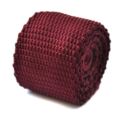 Maroon Knitted Tie with Matching Pocket Square by Frederick Thomas Handmade Mens Ties