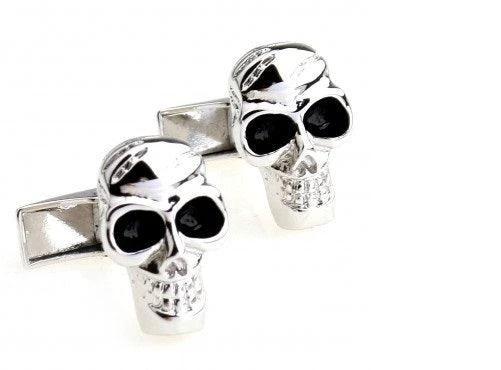 silver coloured skull head design cufflinks by Frederick Thomas Handmade Mens Ties