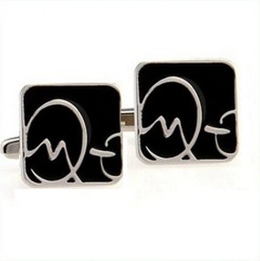 black square cufflinks with quirky silver design by Frederick Thomas Handmade Mens Ties
