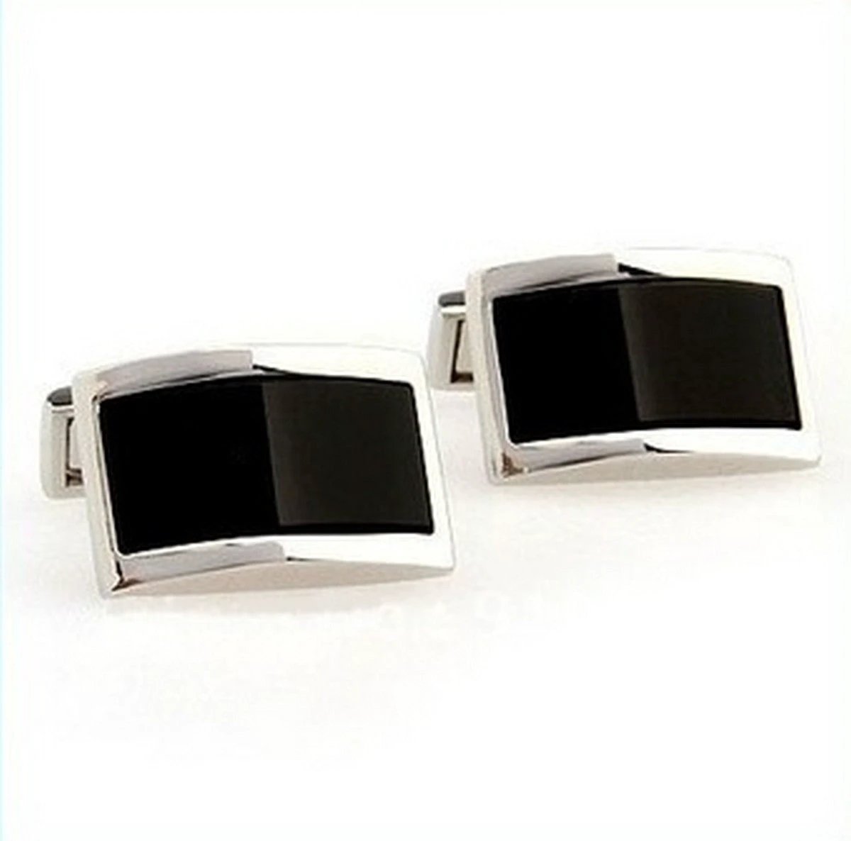 Classic rectangular silver and black cufflinks by Frederick Thomas Handmade Mens Ties