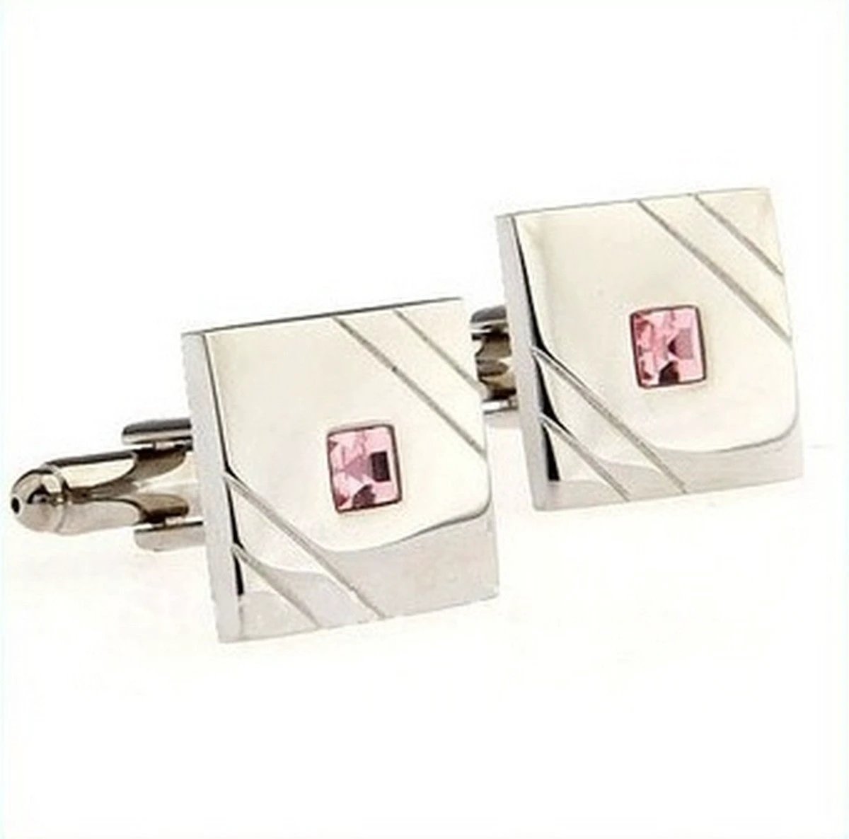 Elegant silver square cufflinks with pink stone crystal by Frederick Thomas Handmade Mens Ties