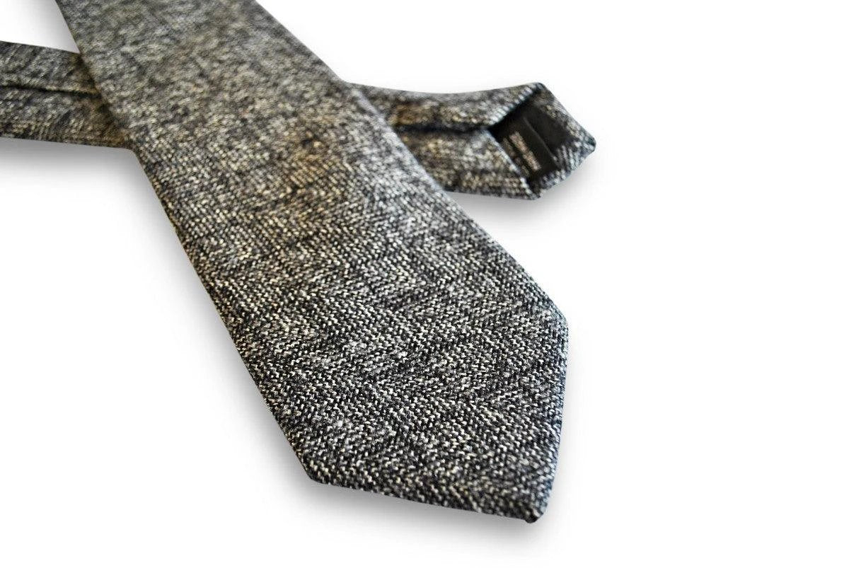 Dark Grey Herringbone Tweed Slim Wool Tie By Frederick Thomas - Handcrafted Tweed Texture For Subtle Professional Polish by Frederick Thomas Handmade Mens Ties