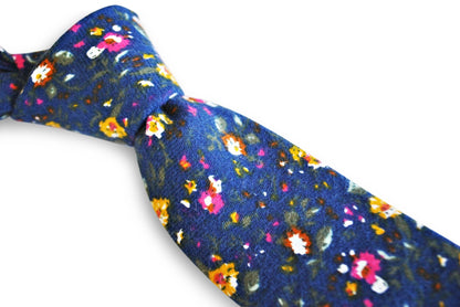 blue slim floral 100% cotton tie by Frederick Thomas Handmade Mens Ties