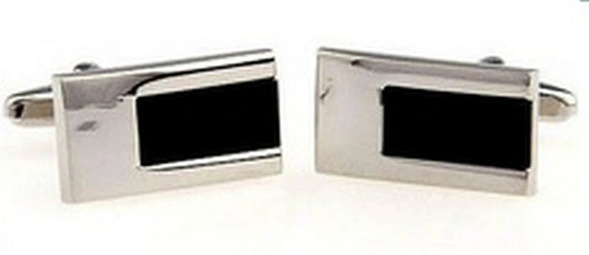 silver and black rectangular cufflinks by Frederick Thomas Handmade Mens Ties