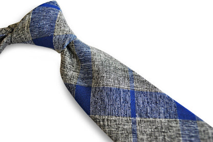 grey with blue check design cotton/linen tie by Frederick Thomas Handmade Mens Ties