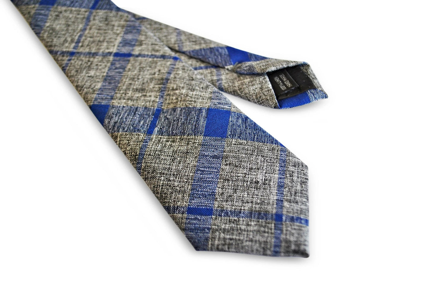 grey with blue check design cotton/linen tie by Frederick Thomas Handmade Mens Ties