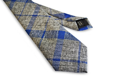 grey with blue check design cotton/linen tie by Frederick Thomas Handmade Mens Ties