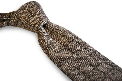 Brown Squared Tweed Wool Tie - Handmade With Signature Floral Rear Detail For The Luxury Professional Man