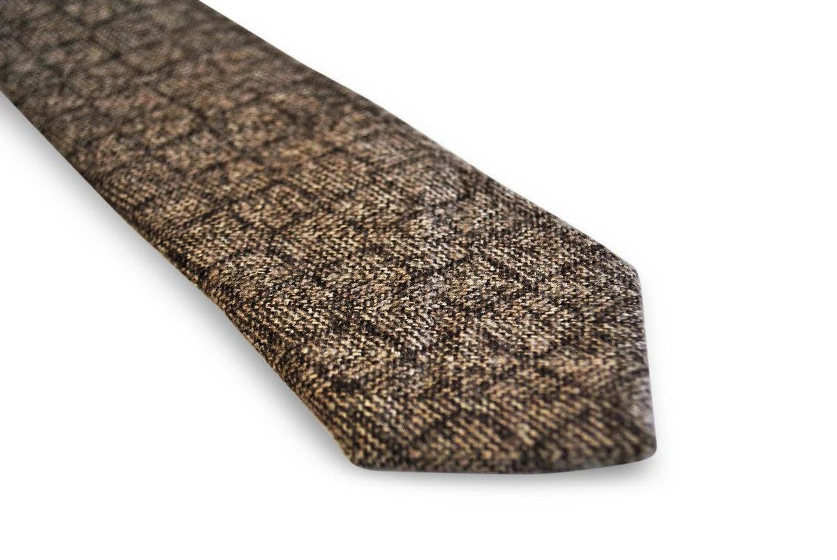 Brown Squared Tweed Wool Tie - Handmade With Signature Floral Rear Detail For The Luxury Professional Man