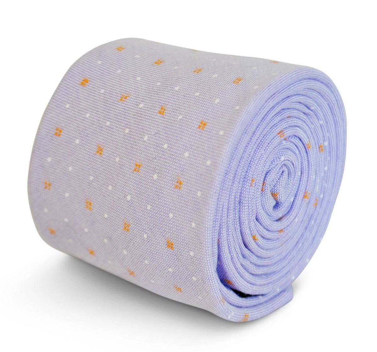 lilac tie with white and orange polka dots by Frederick Thomas Handmade Mens Ties