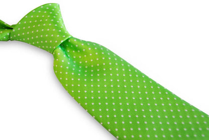 lime green tie with white pin spots by Frederick Thomas Handmade Mens Ties