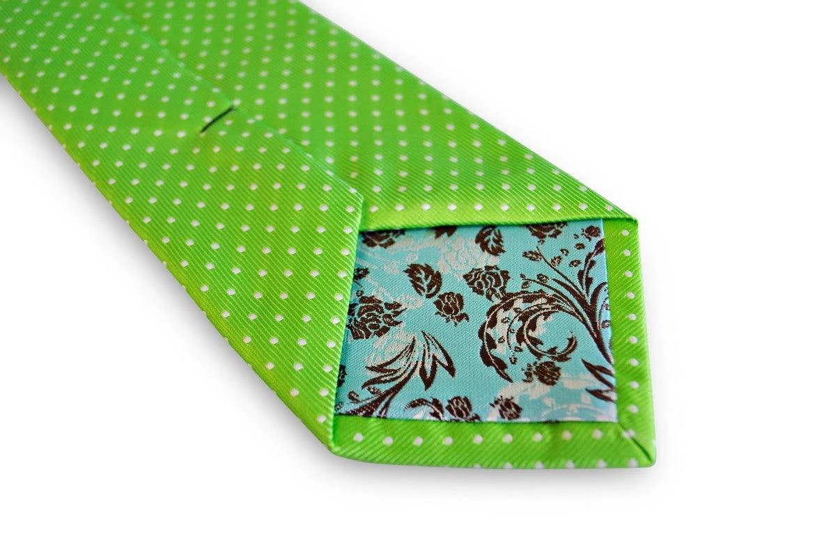 lime green tie with white pin spots by Frederick Thomas Handmade Mens Ties
