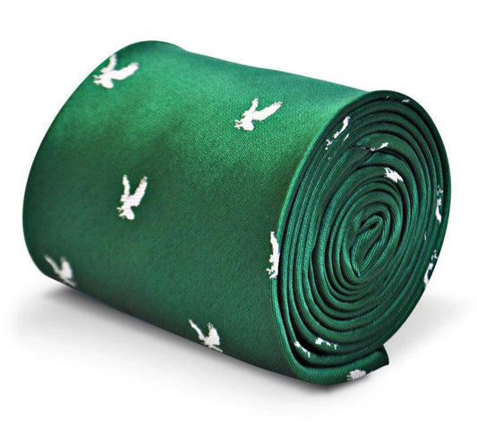 green tie with white eagle bird silhouette design by Frederick Thomas Handmade Mens Ties