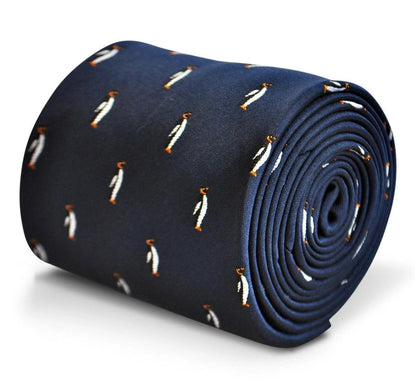 navy tie with penguin design by Frederick Thomas Handmade Mens Ties