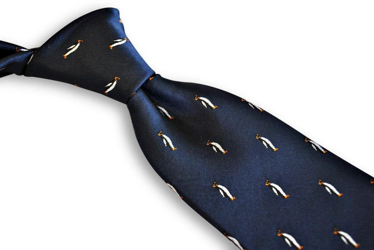 navy tie with penguin design by Frederick Thomas Handmade Mens Ties