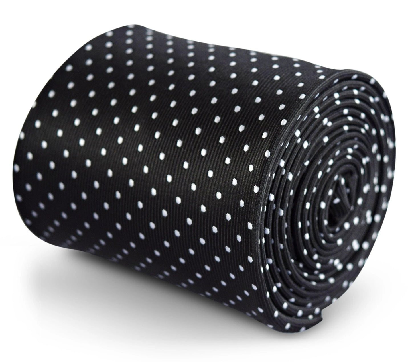Frederick Thomas Handmade Tie - Black With White Pin Spots Design And Elegant Floral Reverse Detail by Frederick Thomas Handmade Mens Ties