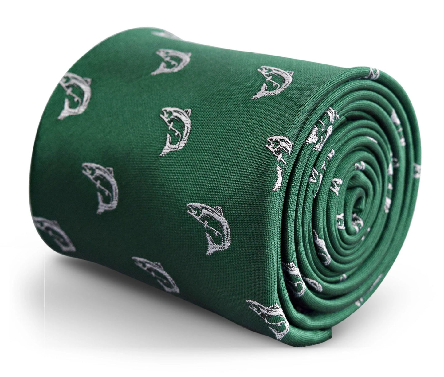 Dark Green Tie With Trout Fish Design - Handmade Luxury Accessory For The Professional Man by Frederick Thomas Handmade Mens Ties