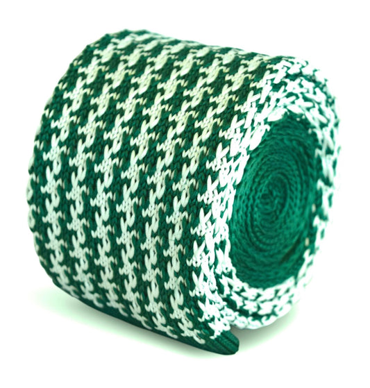 green and white dogstooth knitted tie by Frederick Thomas Handmade Mens Ties