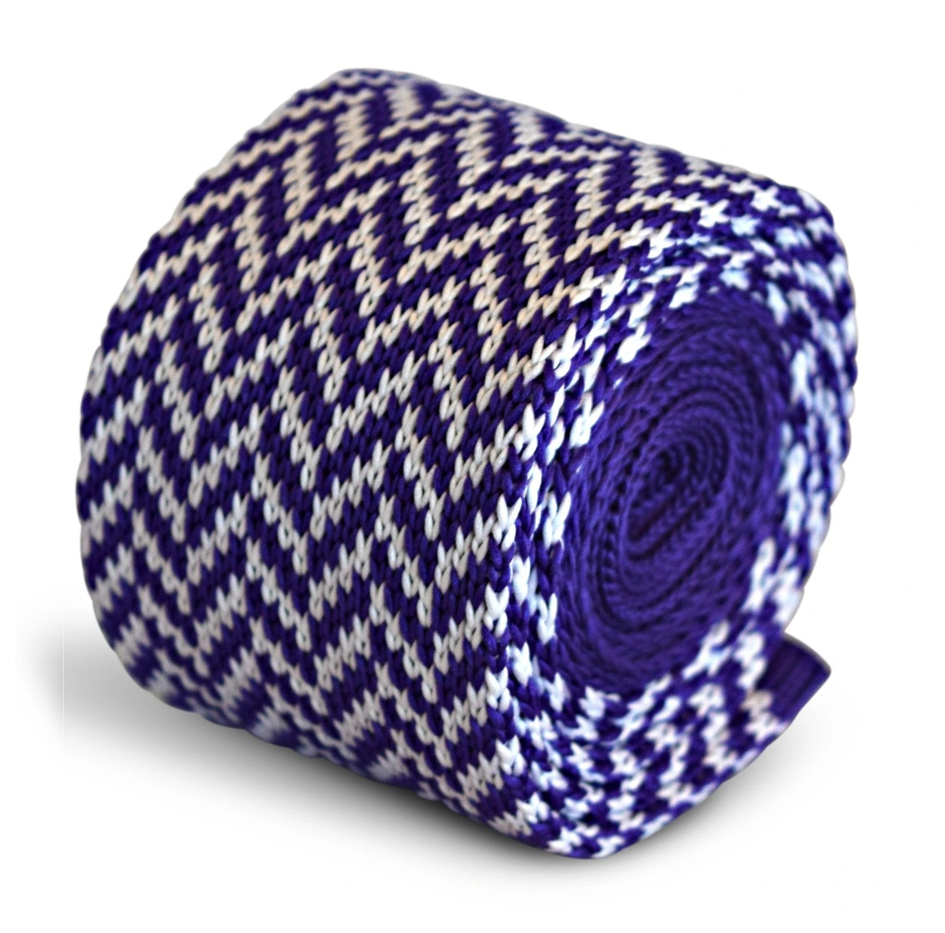 cadbury purple and white herringbone knitted tie by Frederick Thomas Handmade Mens Ties